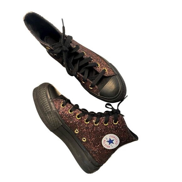 Converse You Chuck Taylor All Star High Top Bling Glitter Sparkle Black Gold 5 - Picture 6 of 10